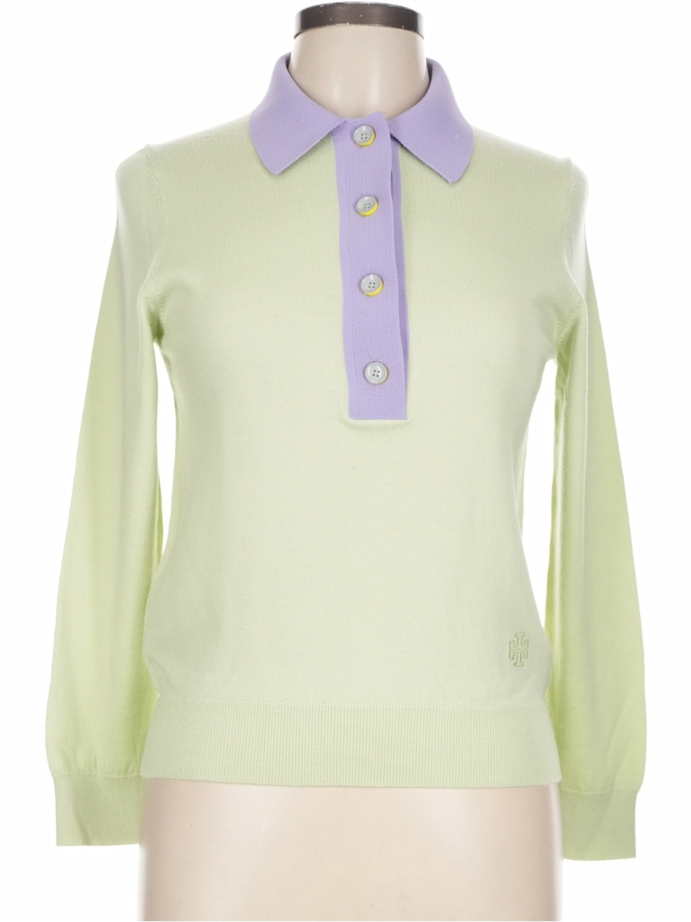 Tory Burch Sport Pastel Knit Long Sleeve Pointelle Polo
